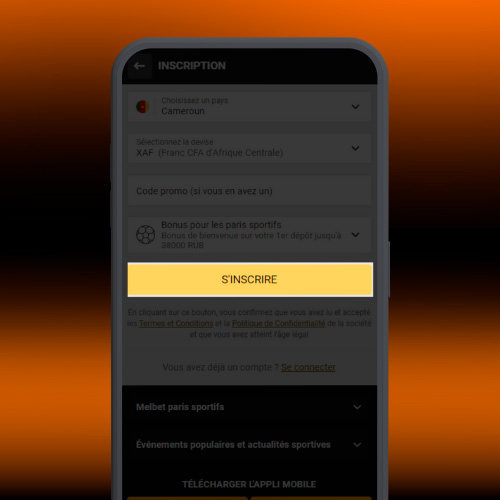 Inscription dans l'application Melbet8
