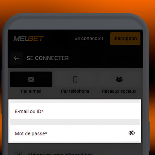 Entrez vos coordonnées et votre mot de passe dans l'application Melbet