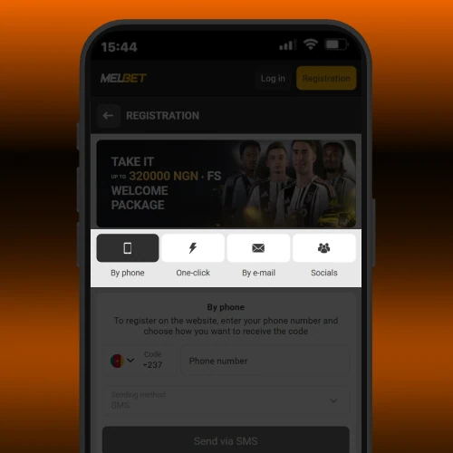 Choose registration method Melbet Cameroon