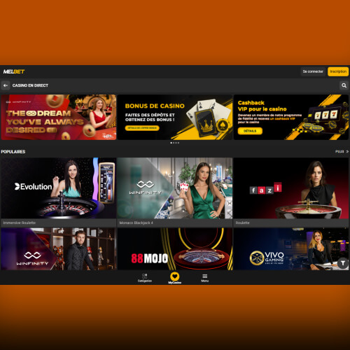 Sélection d’un jeu de casino sur Melbet