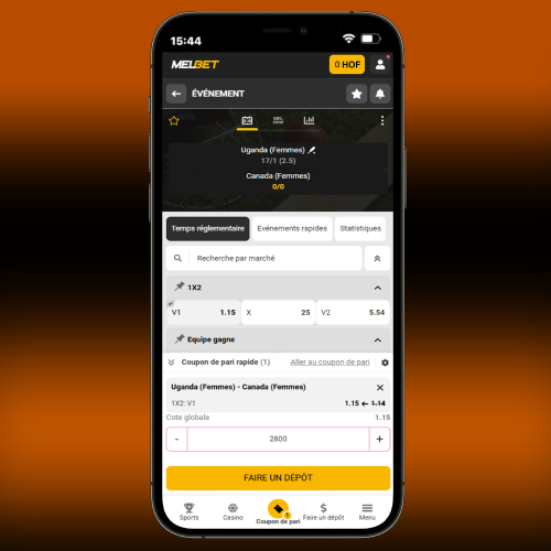 Saisie d'une mise sur un match de cricket sur le site Melbet