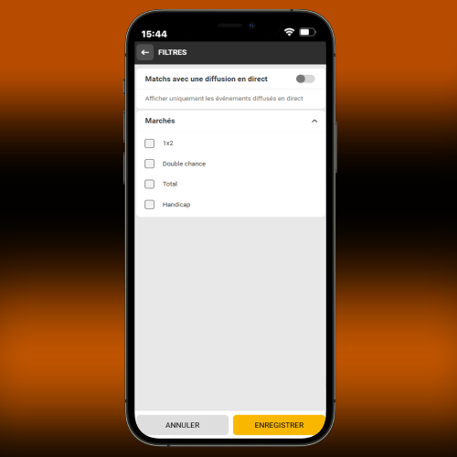 Application d’un filtre sur le site Melbet