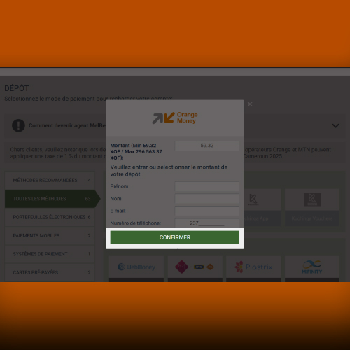 Validation de la transaction de dépôt Melbet