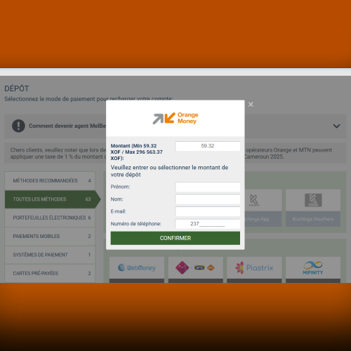 Sélection d’un mode de paiement pour le dépôt Melbet