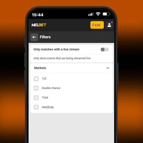 Set football filters Melbet Cameroon