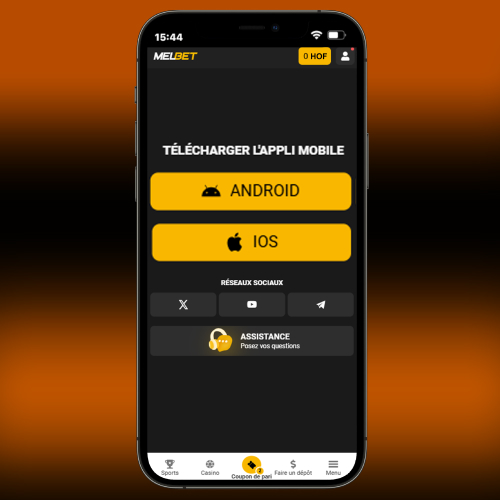 Sélection de la plateforme iOS ou Android sur le site Melbet