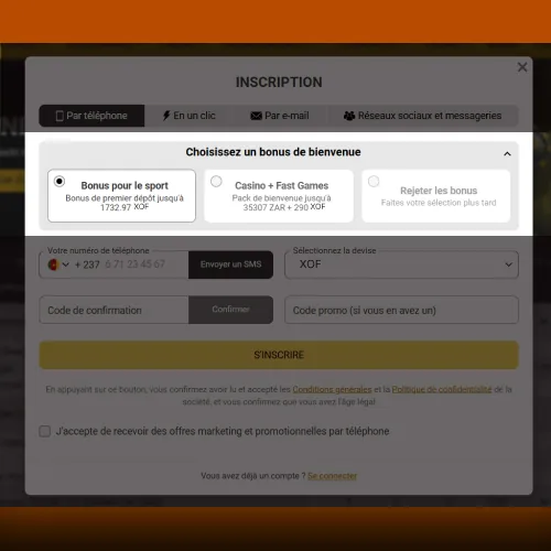 S&eacute;lection du type de bonus de bienvenue Melbet