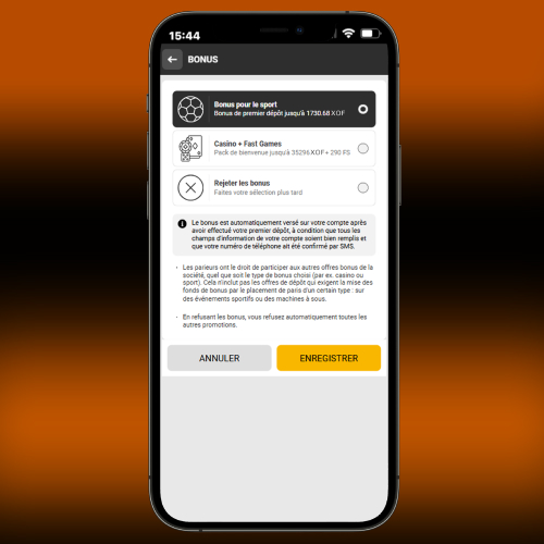 Choix du bonus de bienvenue dans Melbet mobile