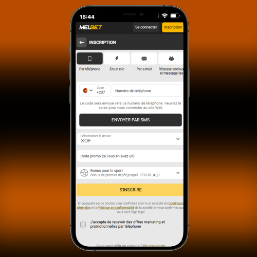 Remplissage du formulaire d’inscription Melbet mobile