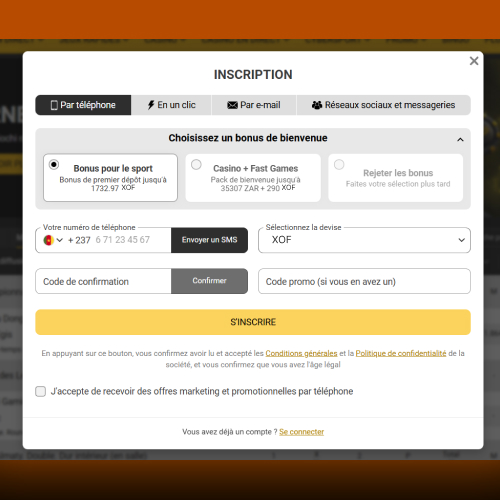 Options disponibles pour s’inscrire sur Melbet
