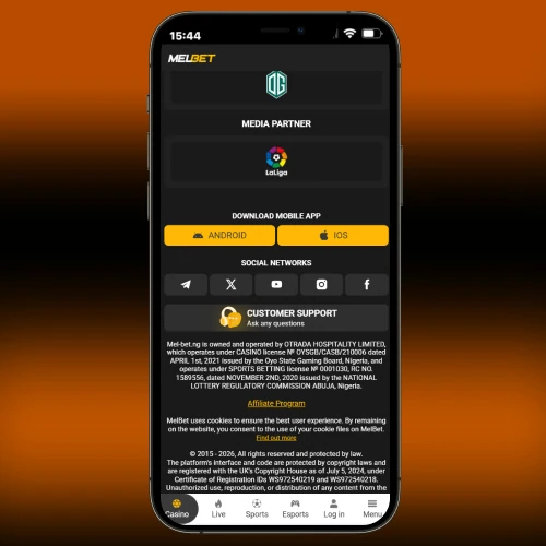 Open apps section Melbet Cameroon