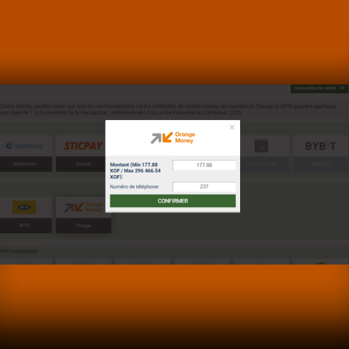 Saisie des informations et du montant souhaité sur Melbet