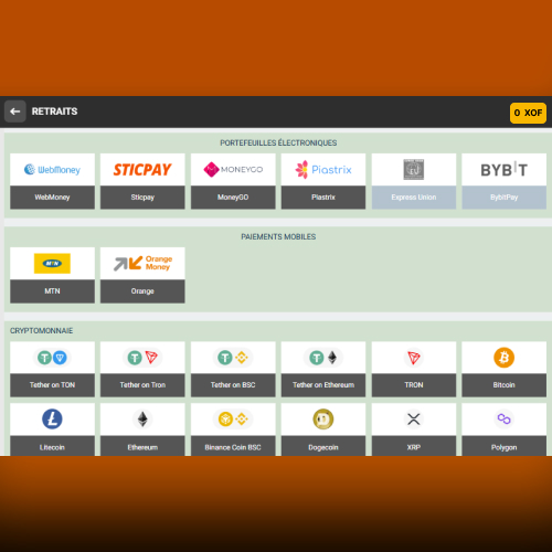 Fenêtre de sélection du mode de retrait Melbet